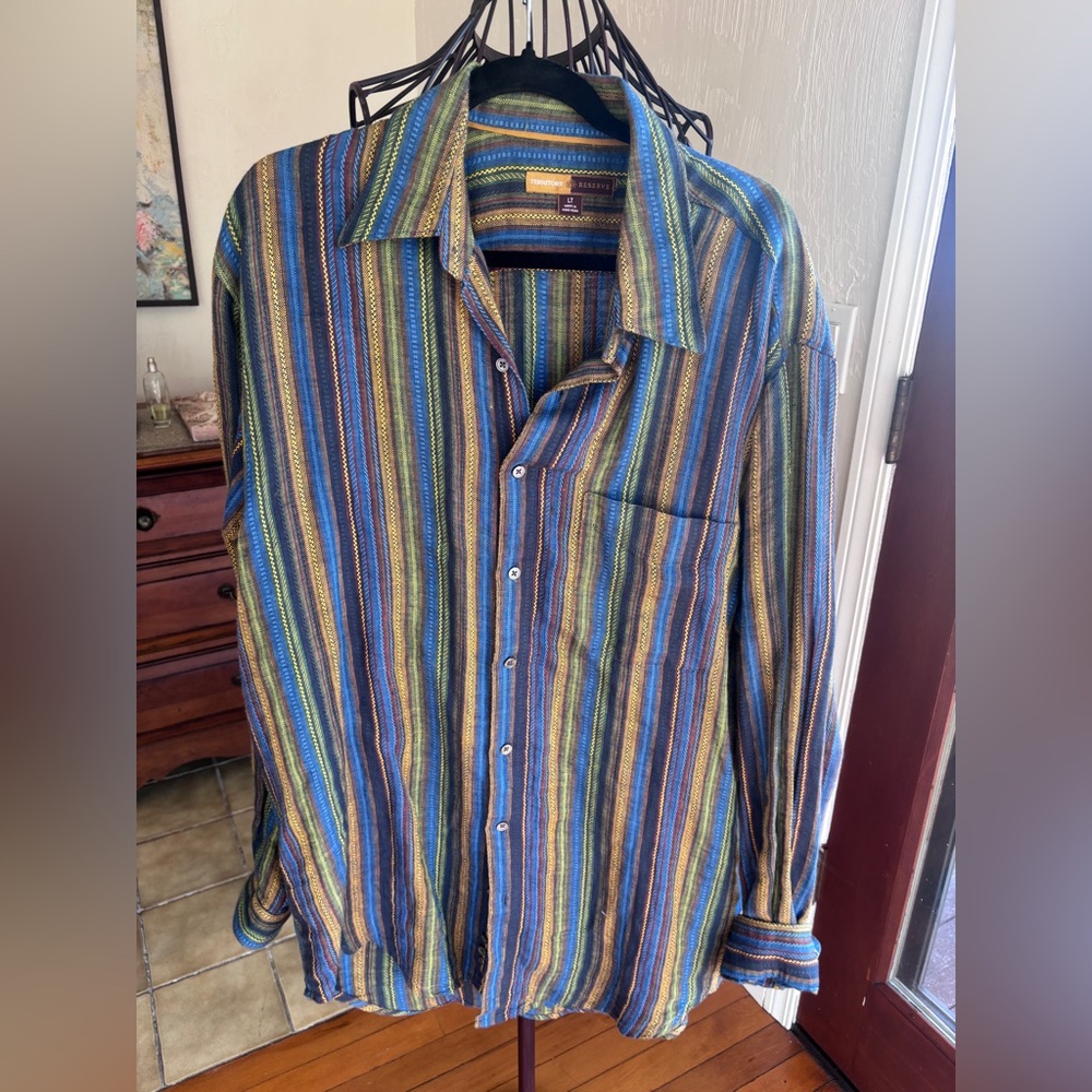 The Territory Ahead Reserve- Lux Men's Long Sleeve Striped Shirt Lg Tall LT NWOT